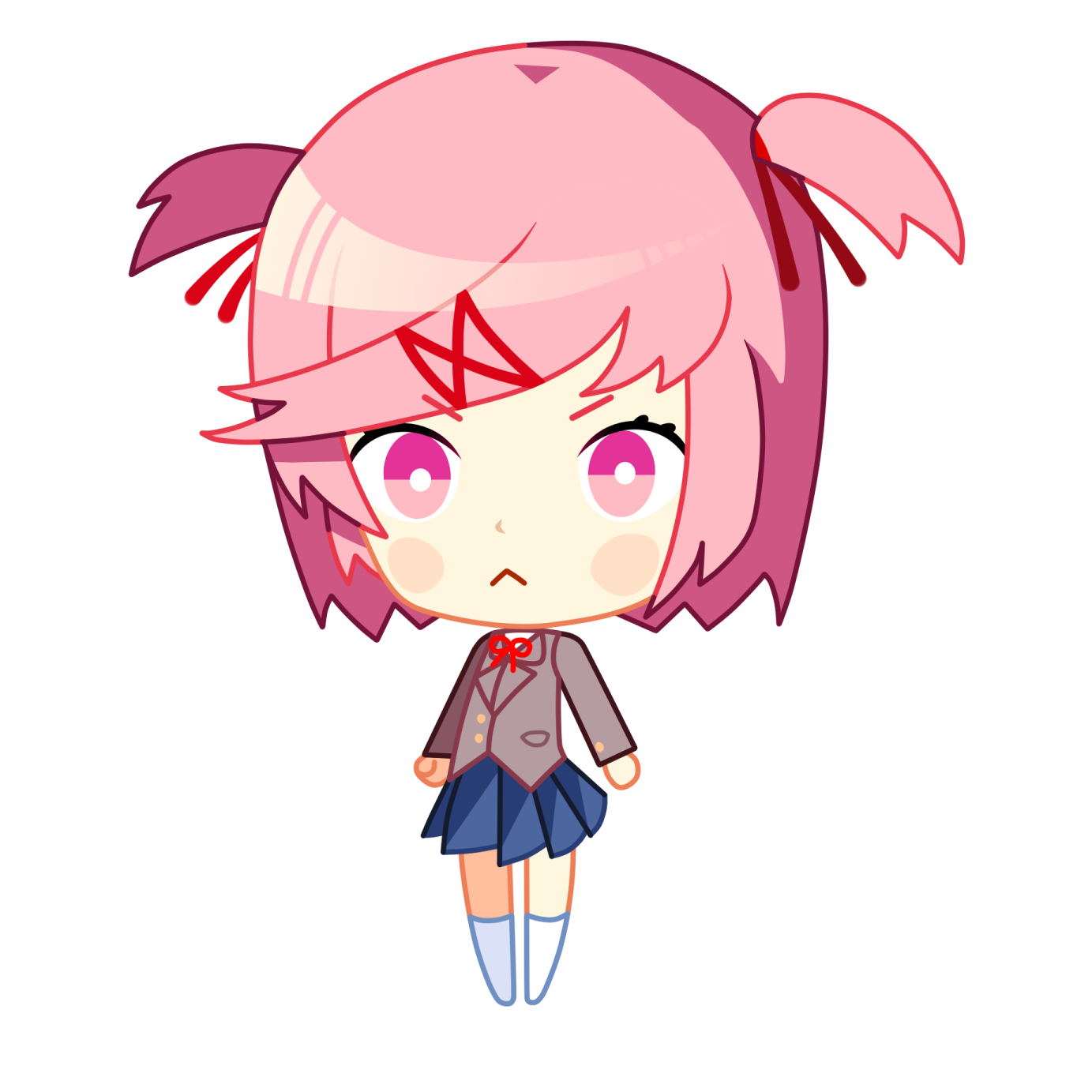 a cartoon girl with pink hair and blue dress