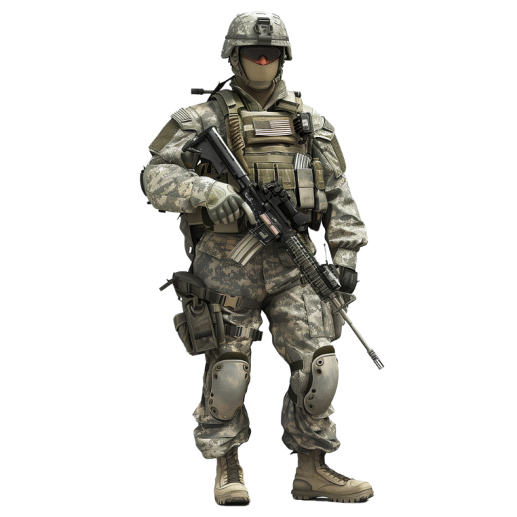 a soldier with a rifle in his hand