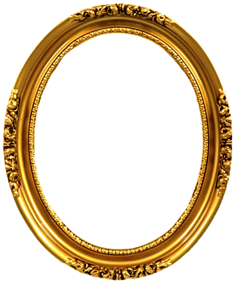 a gold oval frame with an ornate design