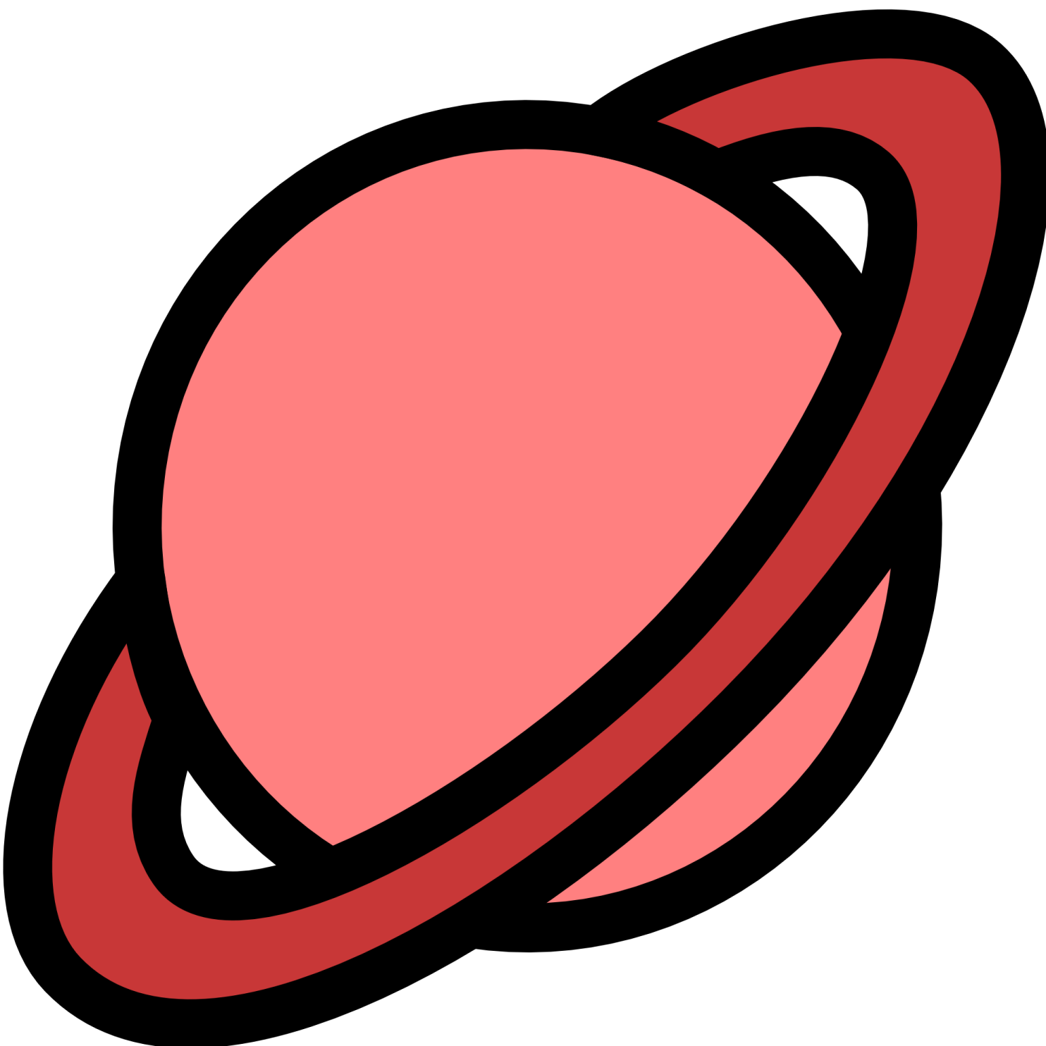 a red planet with two rings around it
