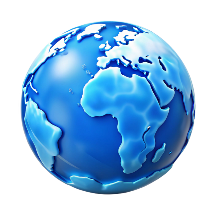 a blue globe on a white background