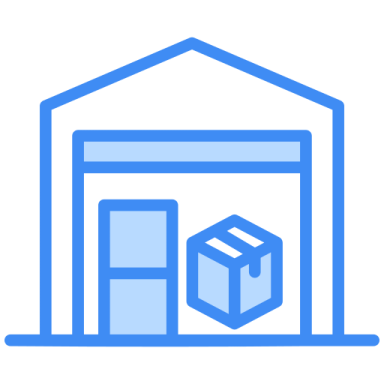 an icon of a warehouse with boxes inside