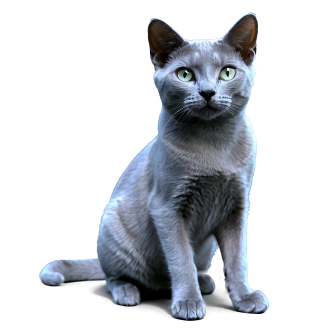a gray cat sitting on a white surface