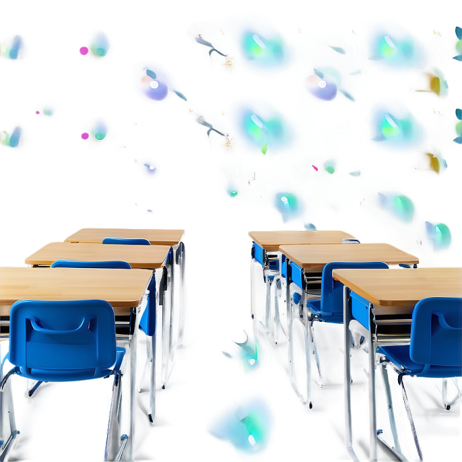 a group of desks and chairs in a classroom