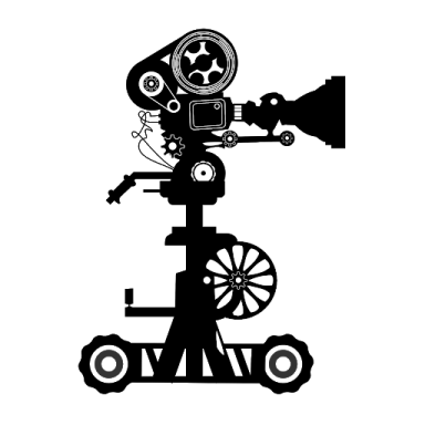 a black and white silhouette of a movie camera