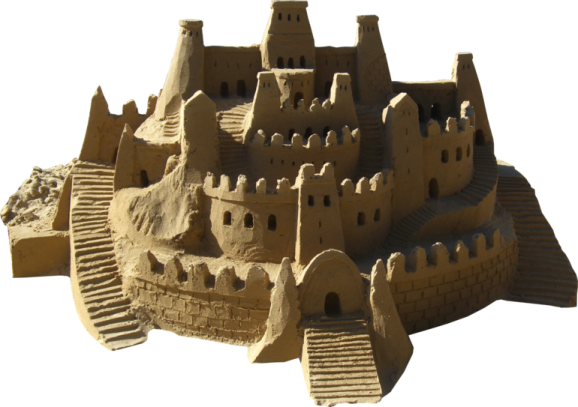a sand castle on a white background