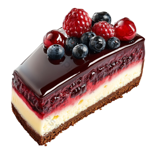 a piece of cake with berries on top