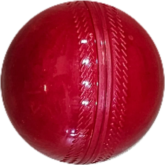 a red cricket ball on a white background
