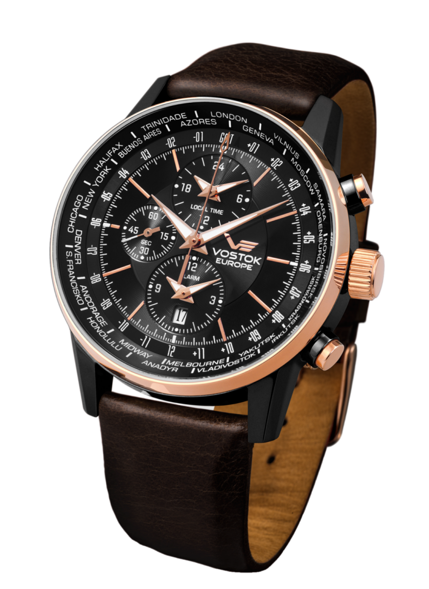 a black and rose gold watch with leather strap