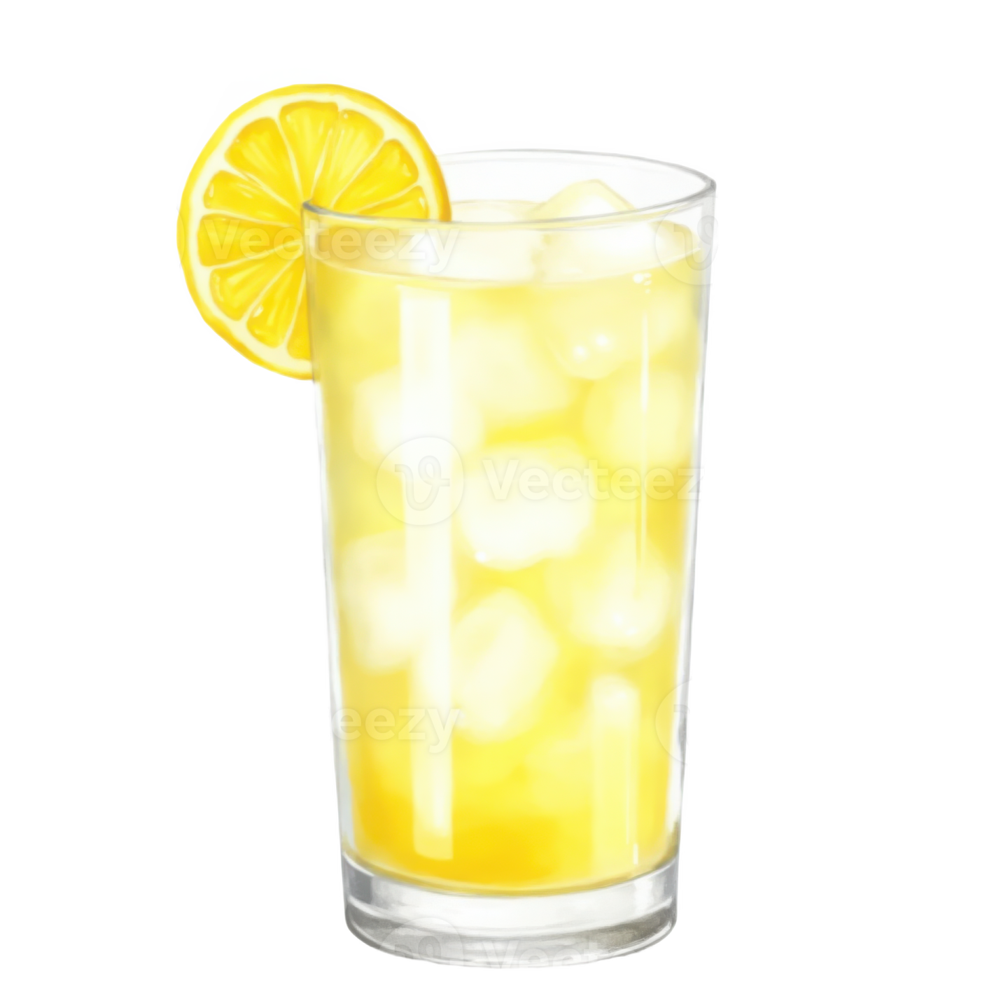 a glass filled with lemon and ice