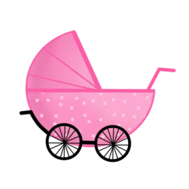 a pink baby carriage on a white background