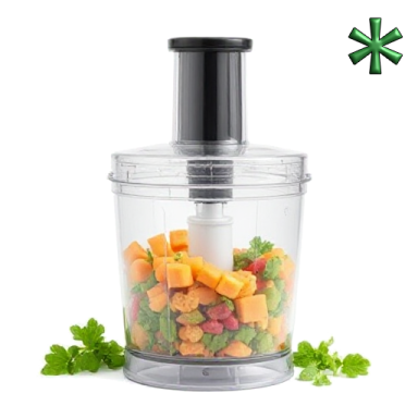 a food processor with vegetables in it