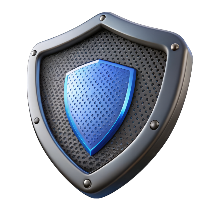 a blue shield on a white background
