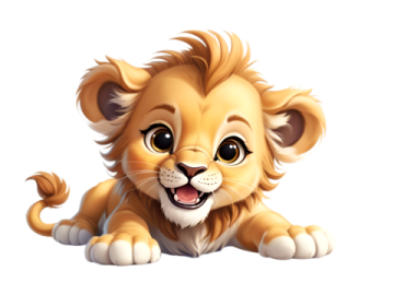 a cute little lion with big eyes