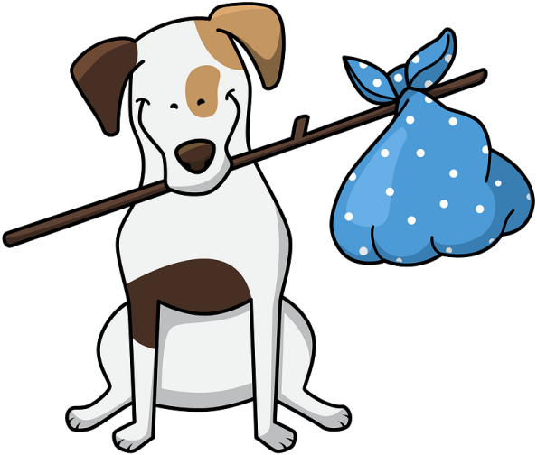 a dog with a blue bag on its back