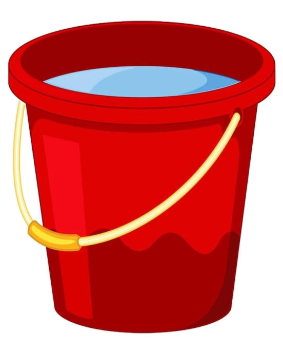a red bucket filled with water