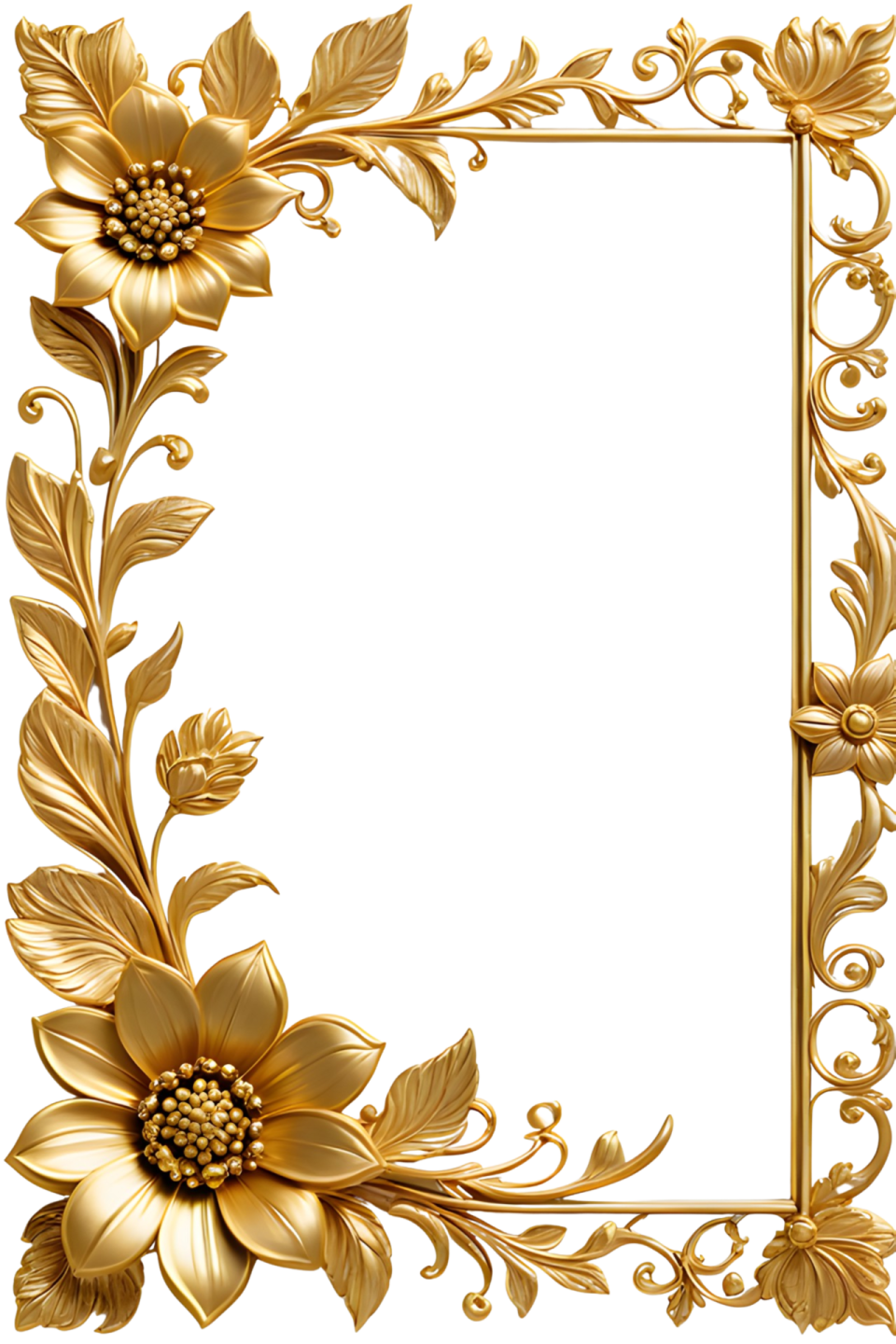 a gold frame with flowers and leaves