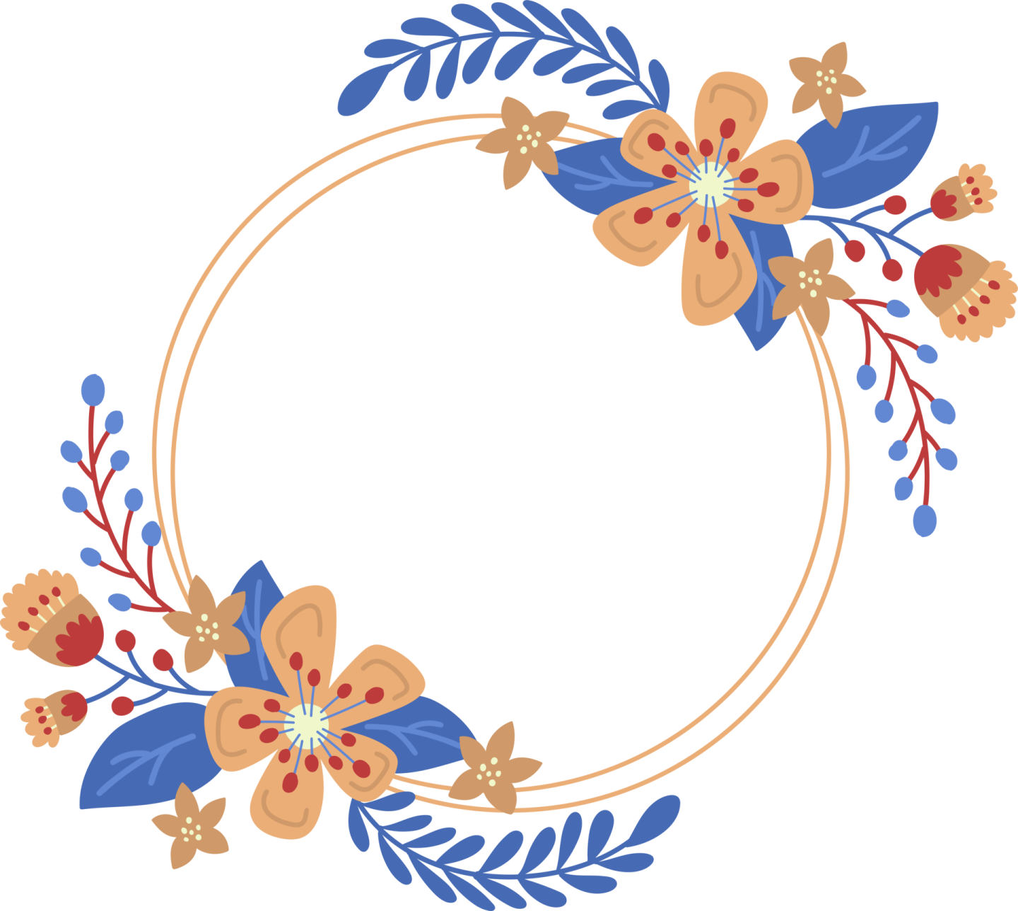 a circular frame with flowers and leaves