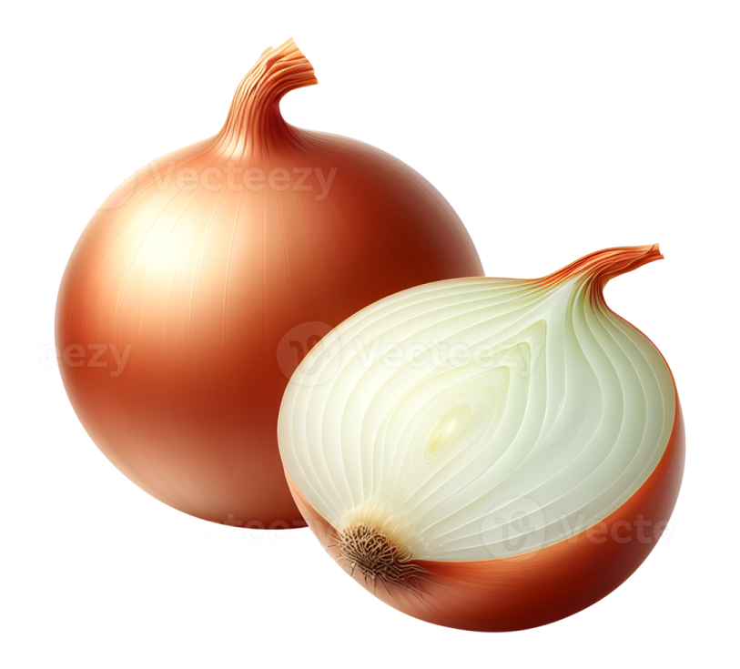 a red onion and an onion cut in half