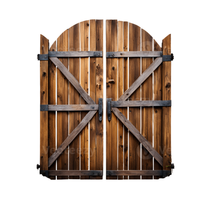 a wooden gate on a white background