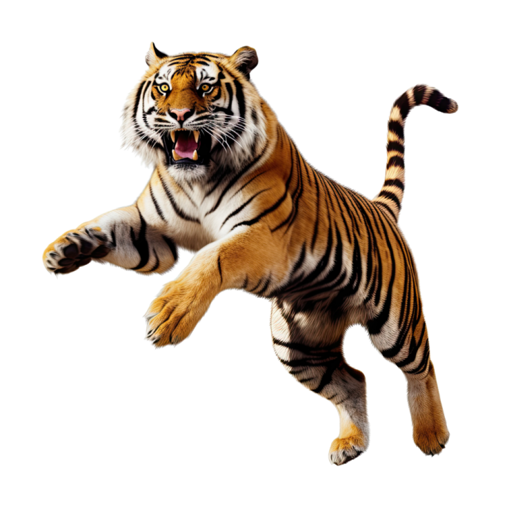 3d digital render of a jumping tiger isolated on white background