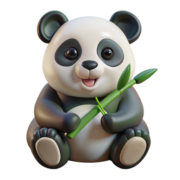 a panda bear holding a bamboo leaf