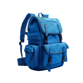 a blue backpack on a white background
