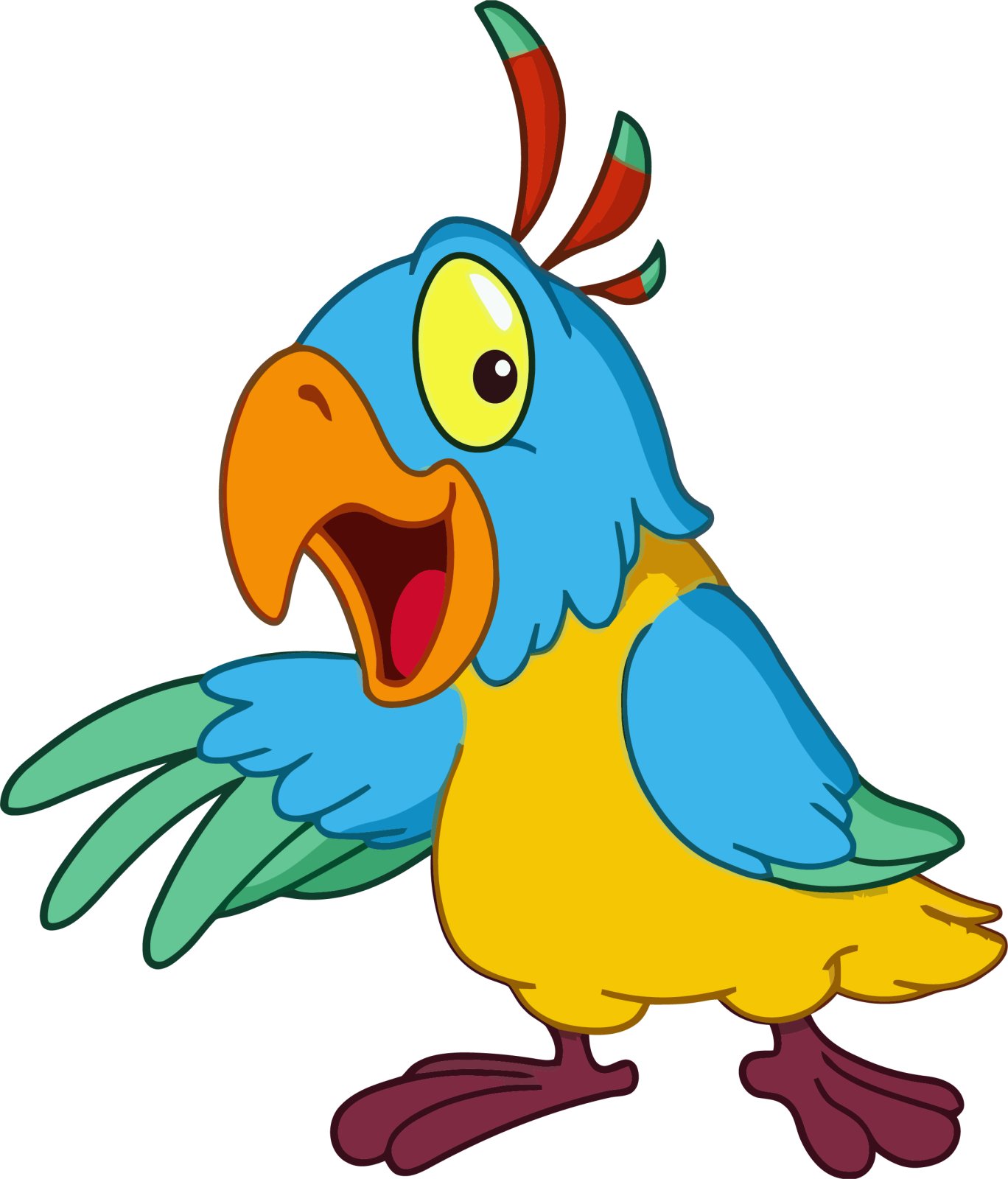 a blue and yellow parrot with its mouth open