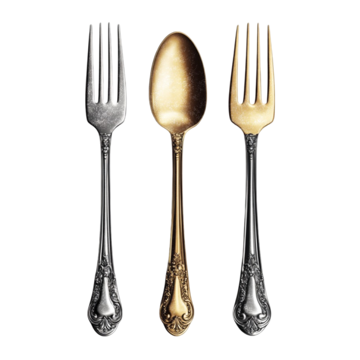 a set of forks and spoons on a white background