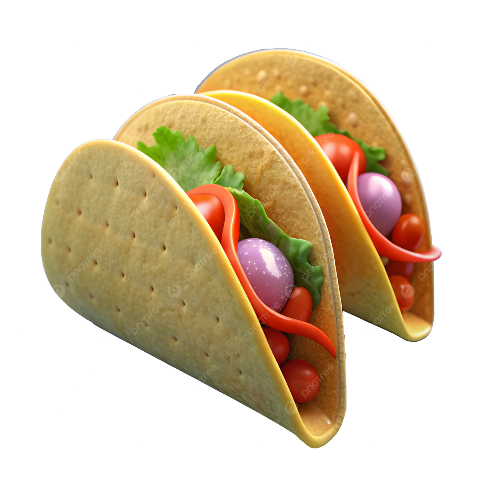 a close up of two tacos on a white background
