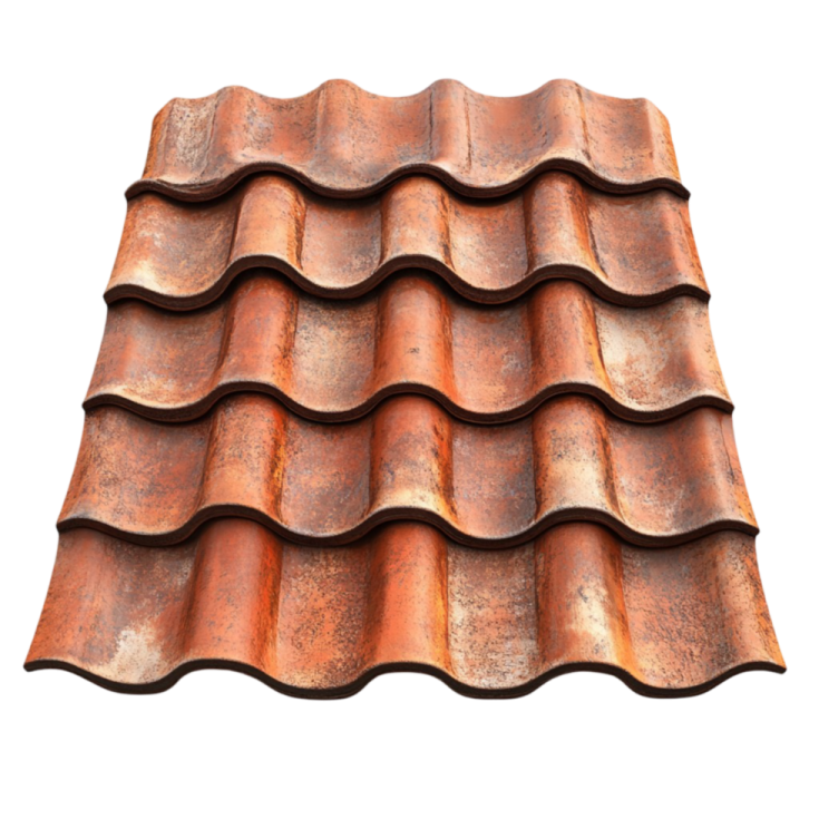 a red clay roof on a white background