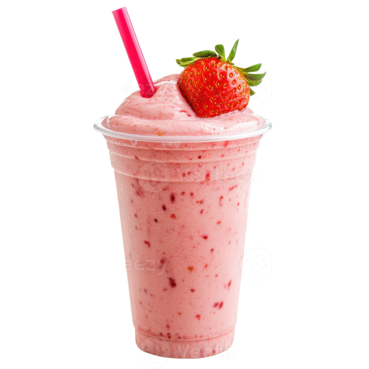 a strawberry shake with a straw in it