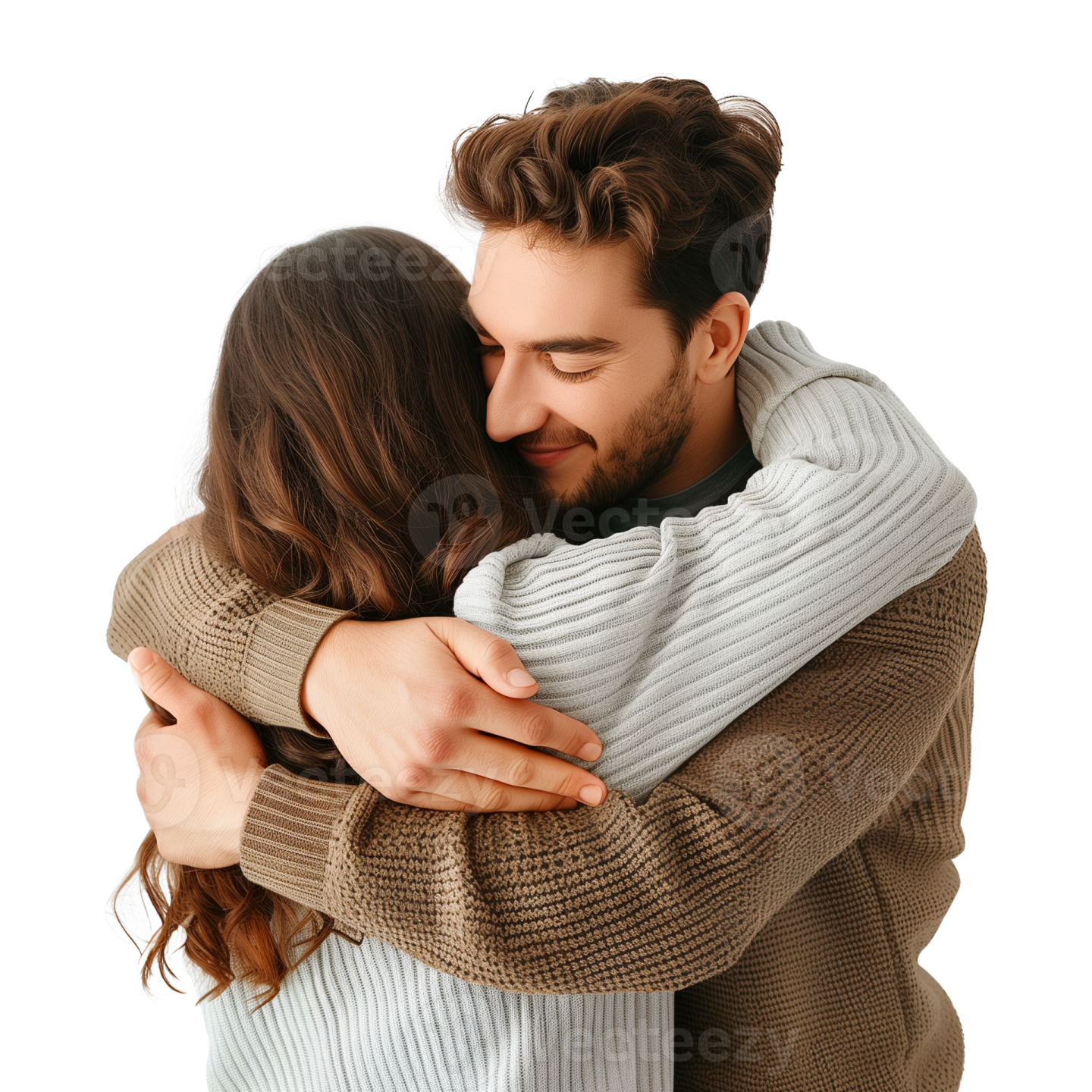 a man and woman hugging each other people