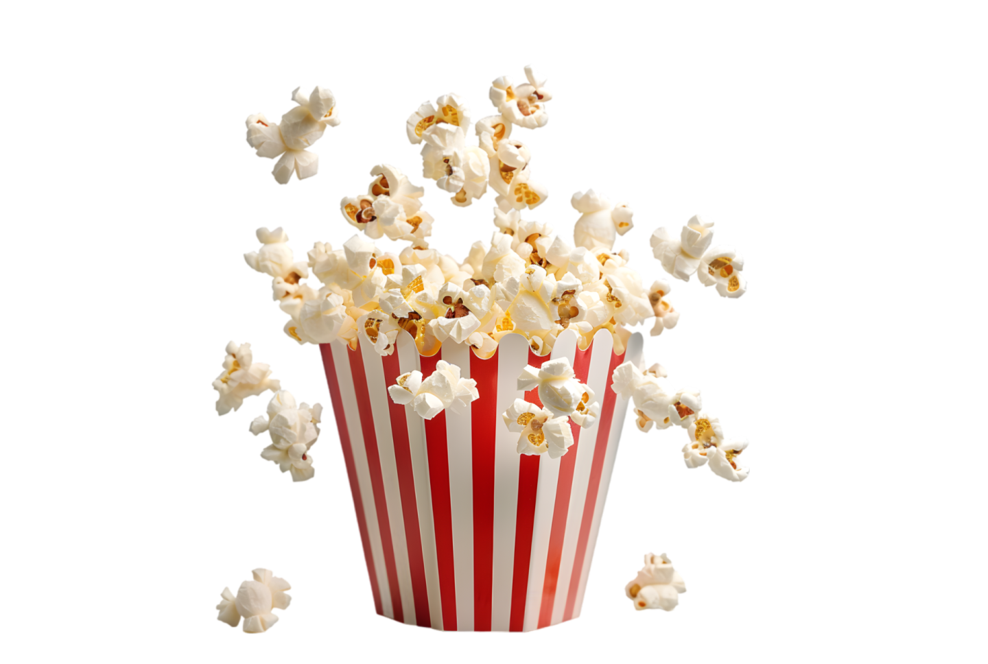 a red and white striped popcorn bucket