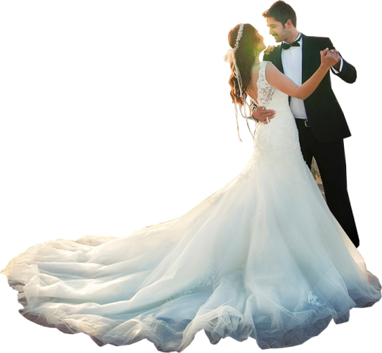 the bride is wearing a wedding dress