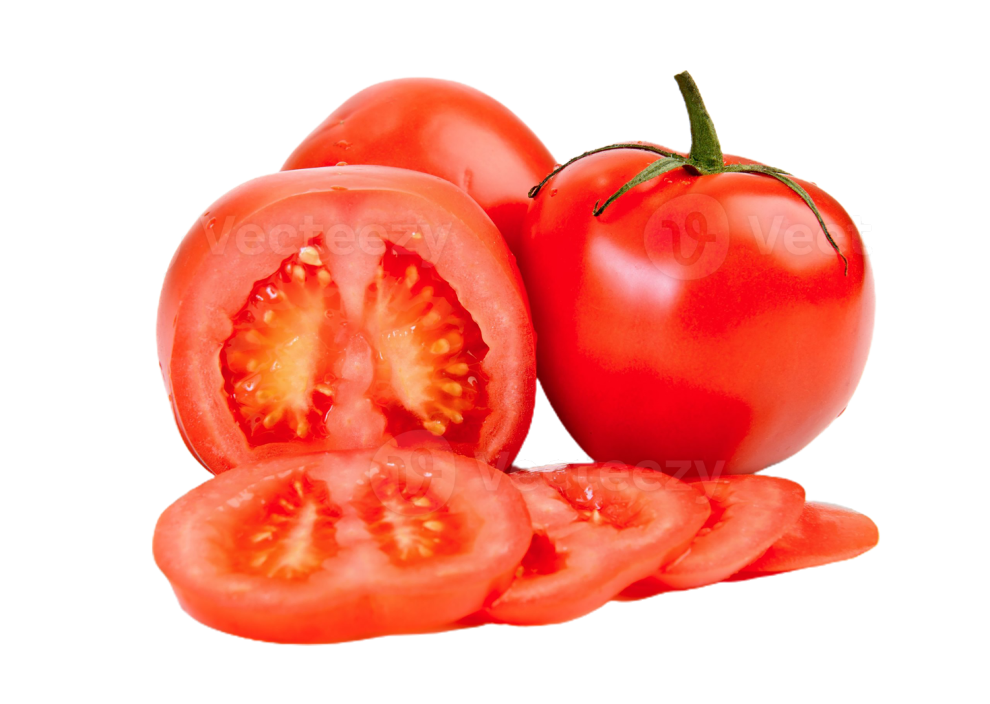 a red tomato cut in half on a white background