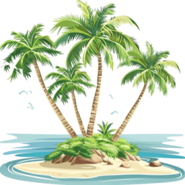 a small island with two palm trees