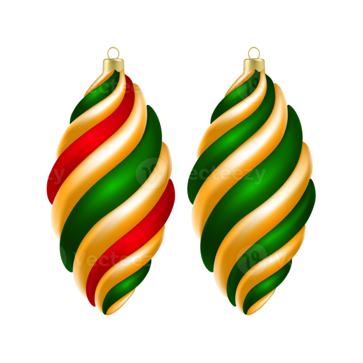 a pair of christmas ornaments on a white background