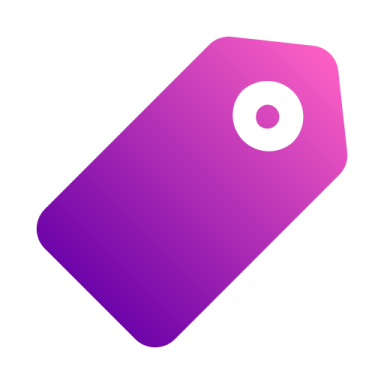 a purple tag on a white background