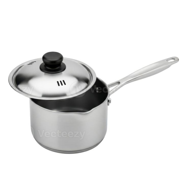 a stainless sauce pot with lid