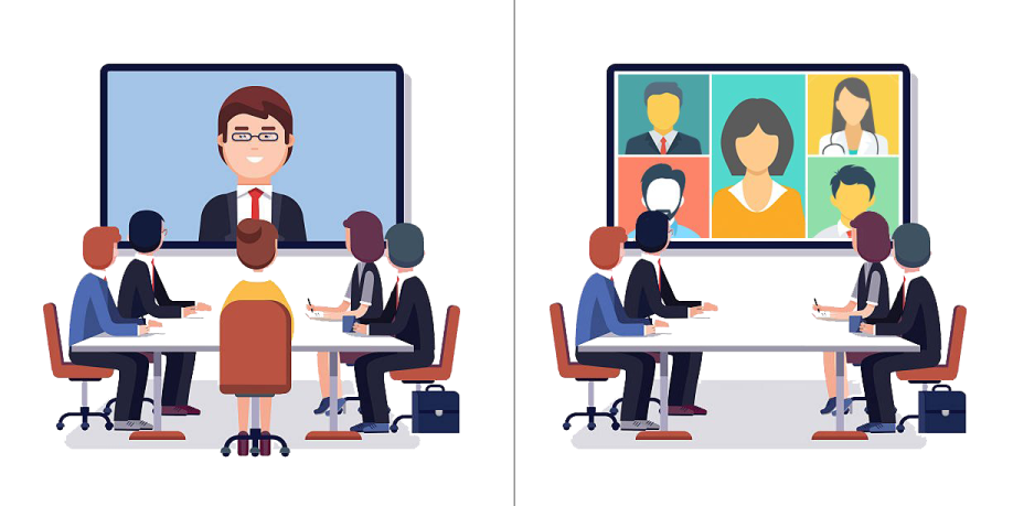 two images of people sitting at desks in front of a computer screen
