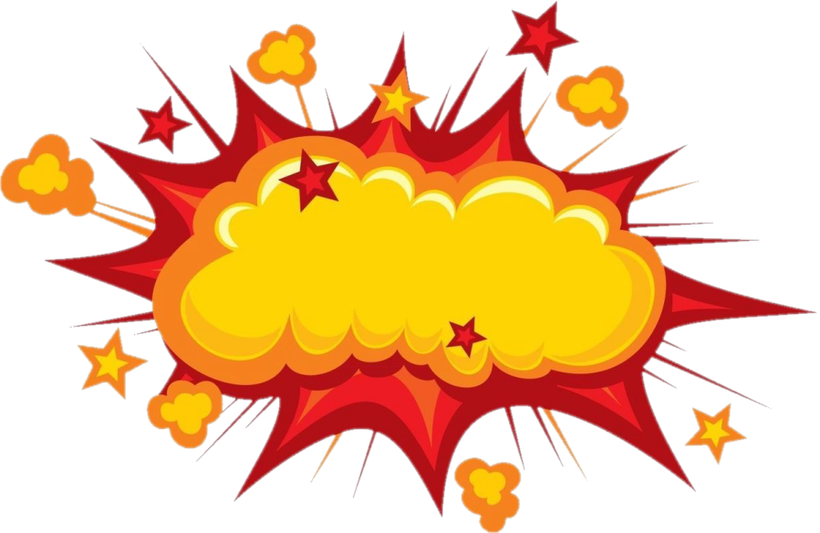 a red and yellow explosion with stars
