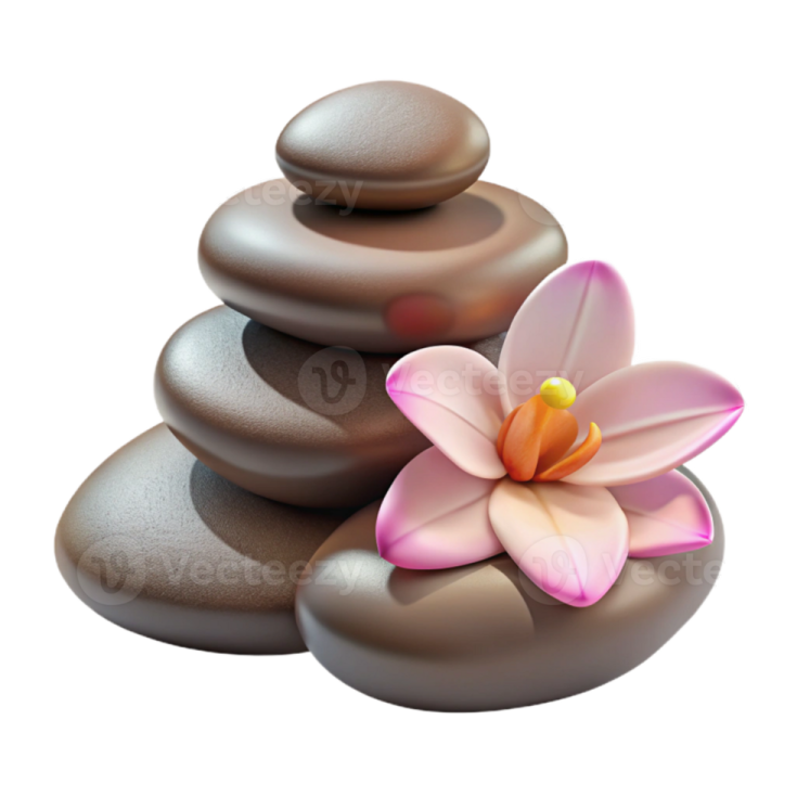 a pile of rocks with a flower on top