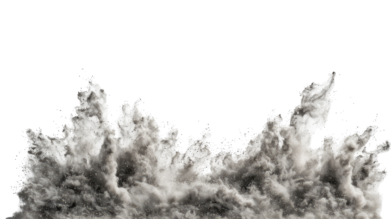 a black and white explosion of smoke on a white background