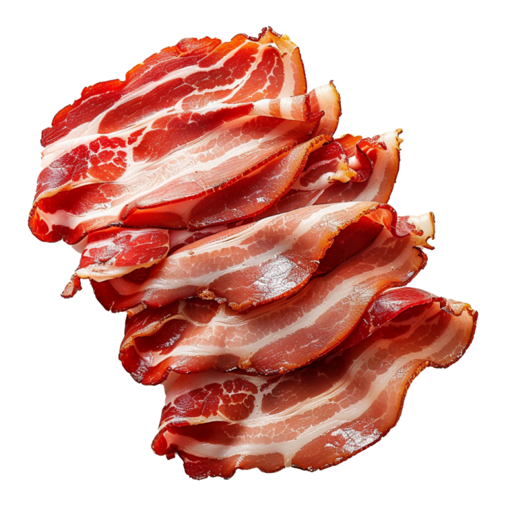 sliced bacon on a white background