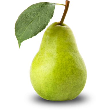 a green pear with a leaf on it