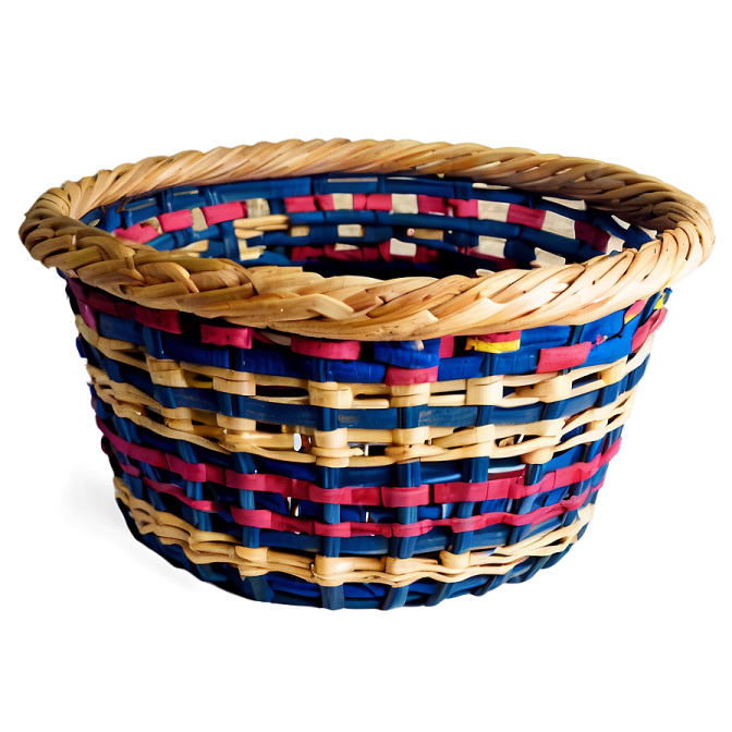 a woven basket with red, white and blue stripes
