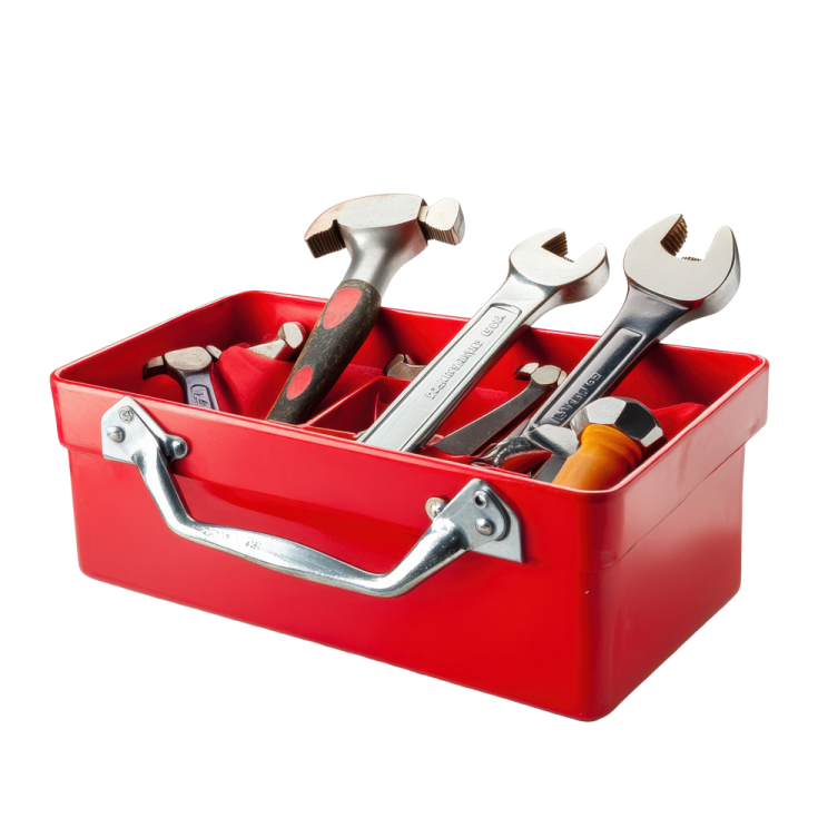 a red tool box filled with tools