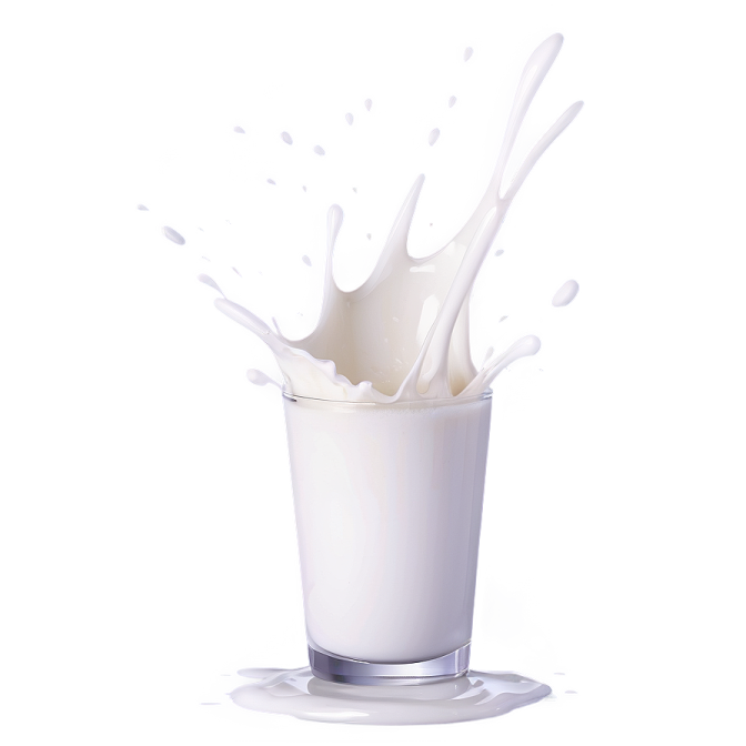 a glass filled with milk on a white background