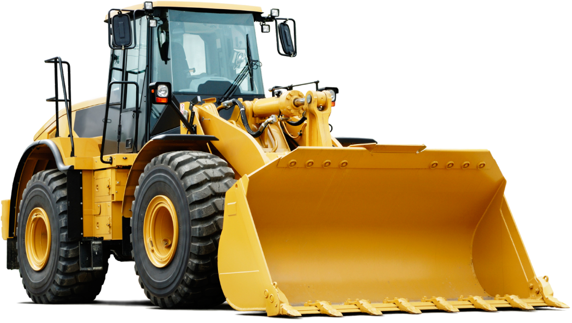 a yellow wheel loader on white background